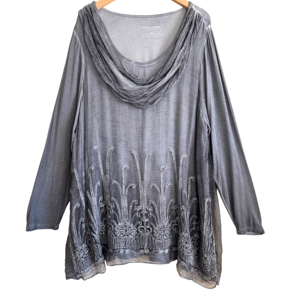 SOFT SURROUNDINGS Elegant Feminine Whimsical Embroidered Floral Chiffon Tunic 3X - Picture 7 of 9